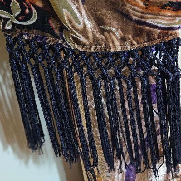 Cotton Club Velvet Burnout Top Size 12 Whimsigoth Maximalism Sheer Artsy Tassel - Picture 4 of 15